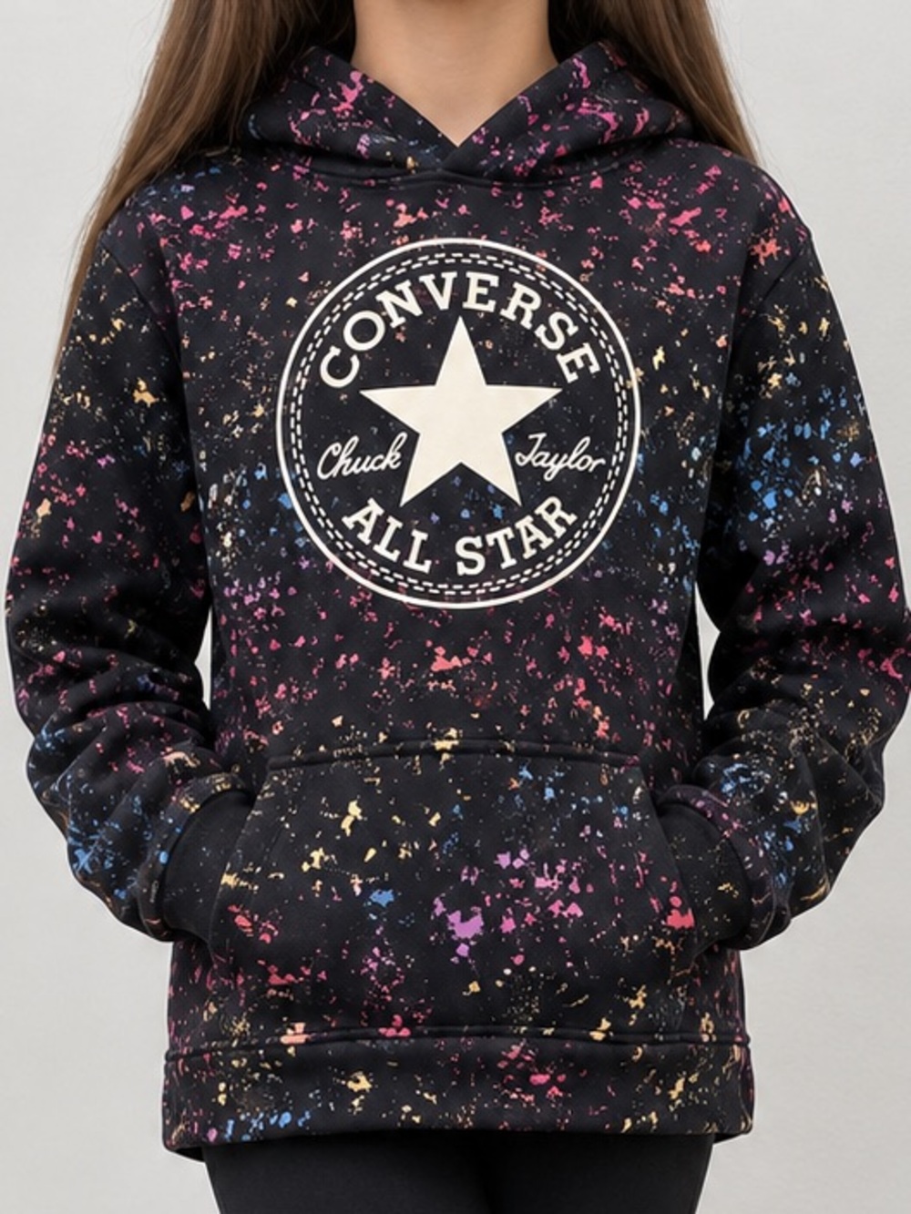 Converse Girls' Black Splatter Logo Hoodie